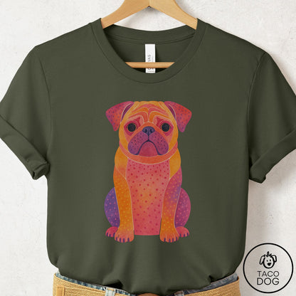Pug Gouache T-Shirt Military Green Taco-Dog