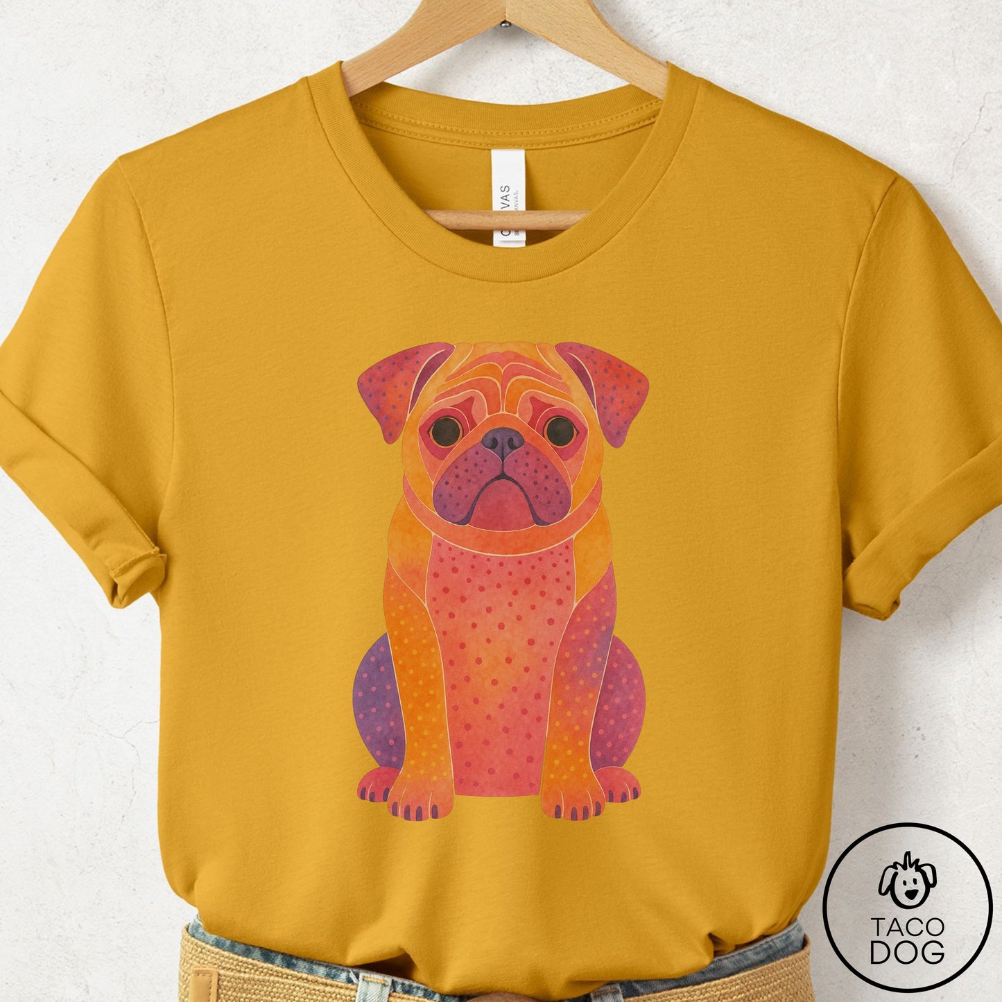 Pug Gouache T-Shirt Mustard Taco-Dog