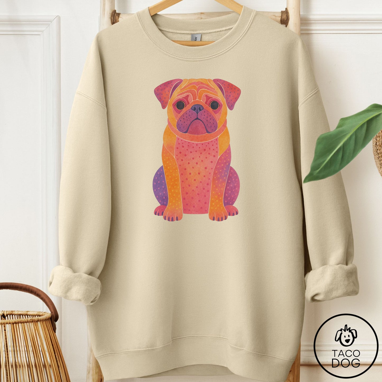 Pug Gouache Sweatshirt Sand Taco-Dog