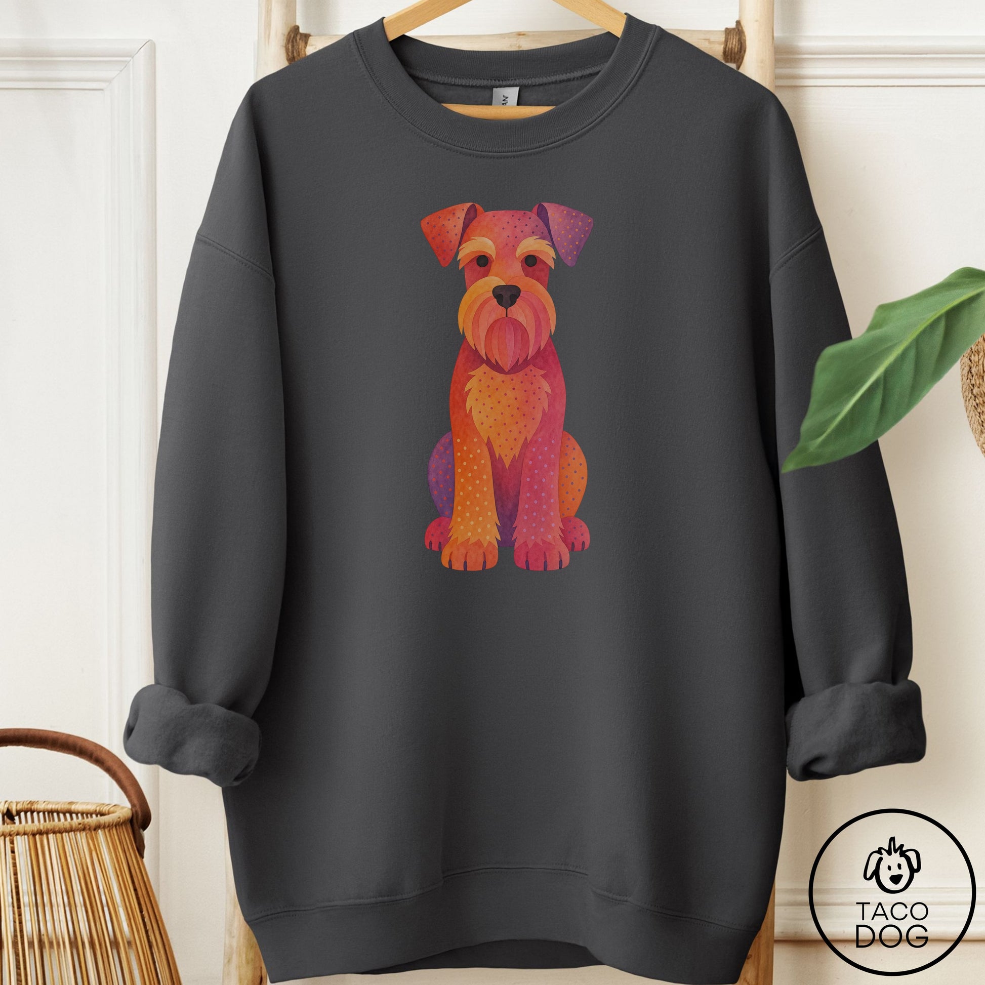 Schnauzer Gouache Sweatshirt Charcoal Taco-Dog