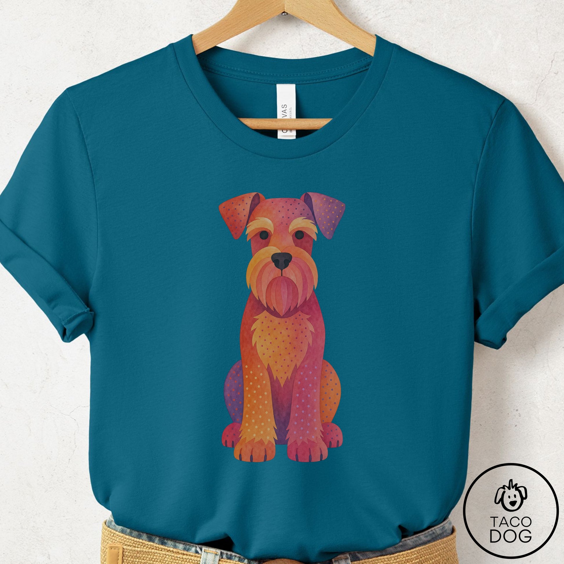 Schnauzer Gouache T-Shirt Deep Teal Taco-Dog