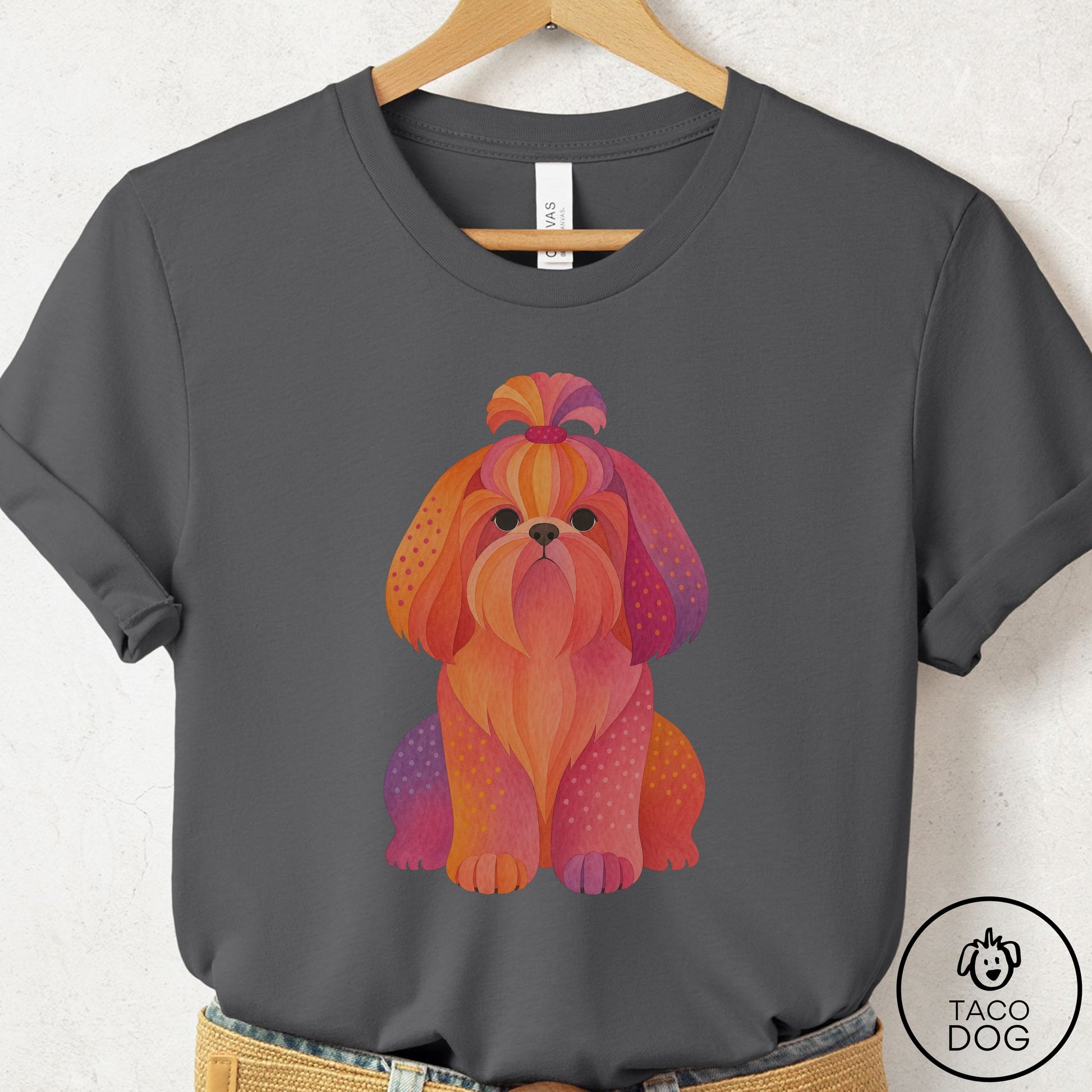 Shih Tzu Gouache T-Shirt Asphalt Taco-Dog