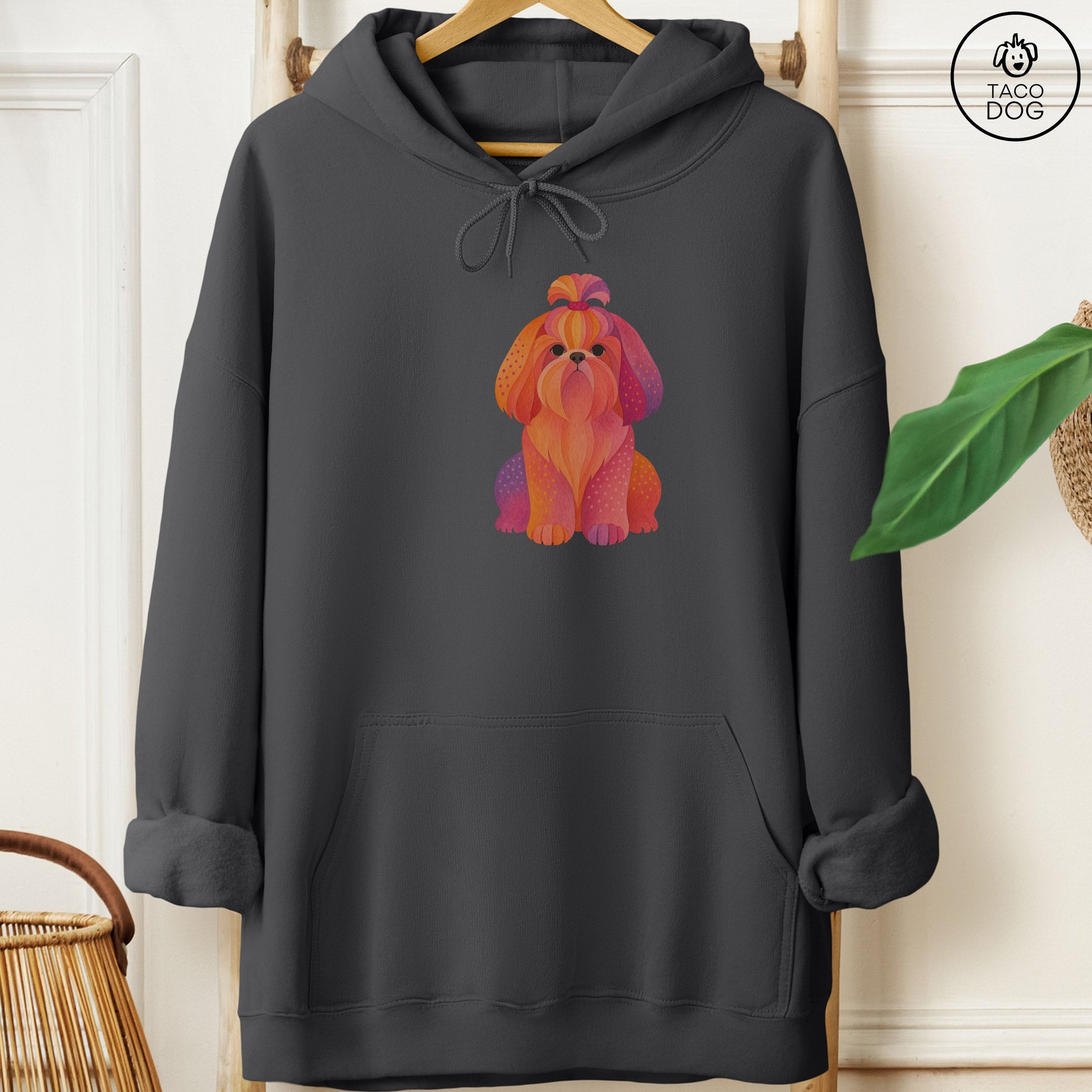 Shih Tzu Gouache Hoodie Charcoal Taco-Dog