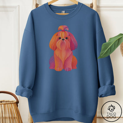 Shih Tzu Gouache Sweatshirt Indigo Blue Taco-Dog