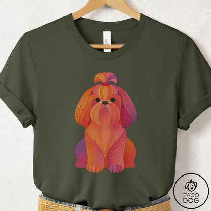 Shih Tzu Gouache T-Shirt Military Green Taco-Dog
