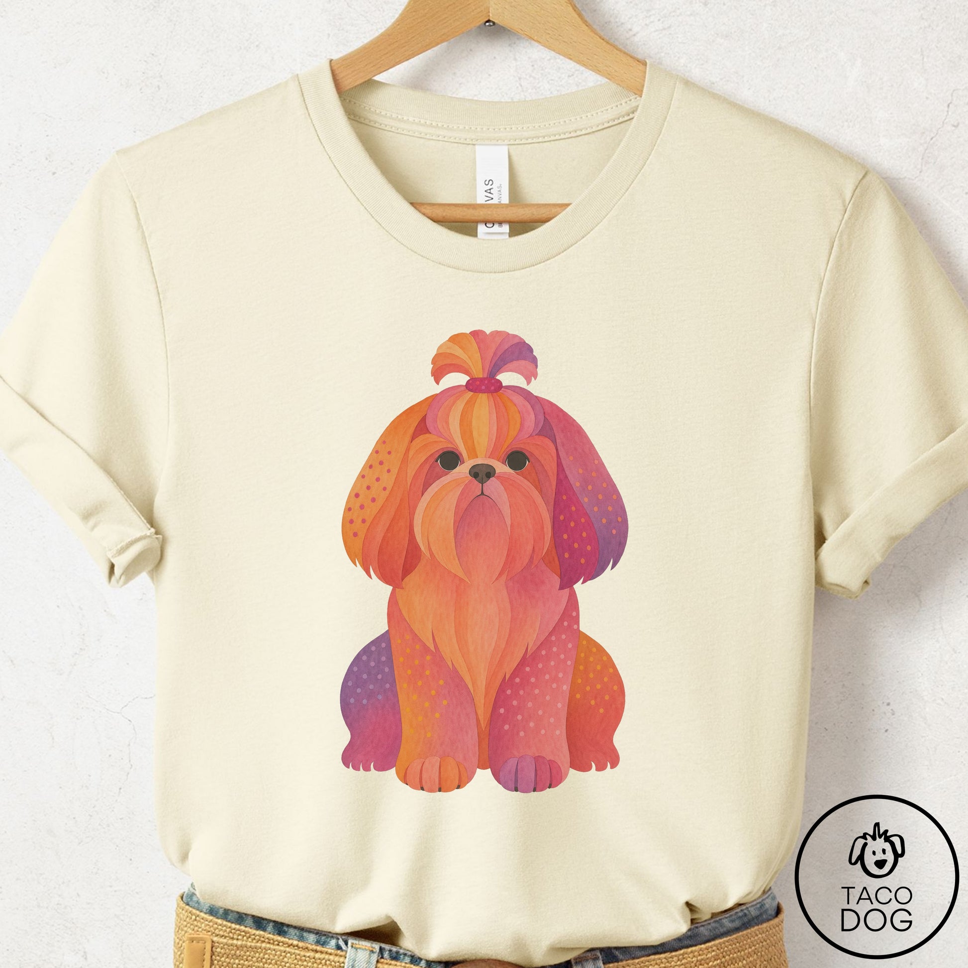 Shih Tzu Gouache T-Shirt Natural Taco-Dog