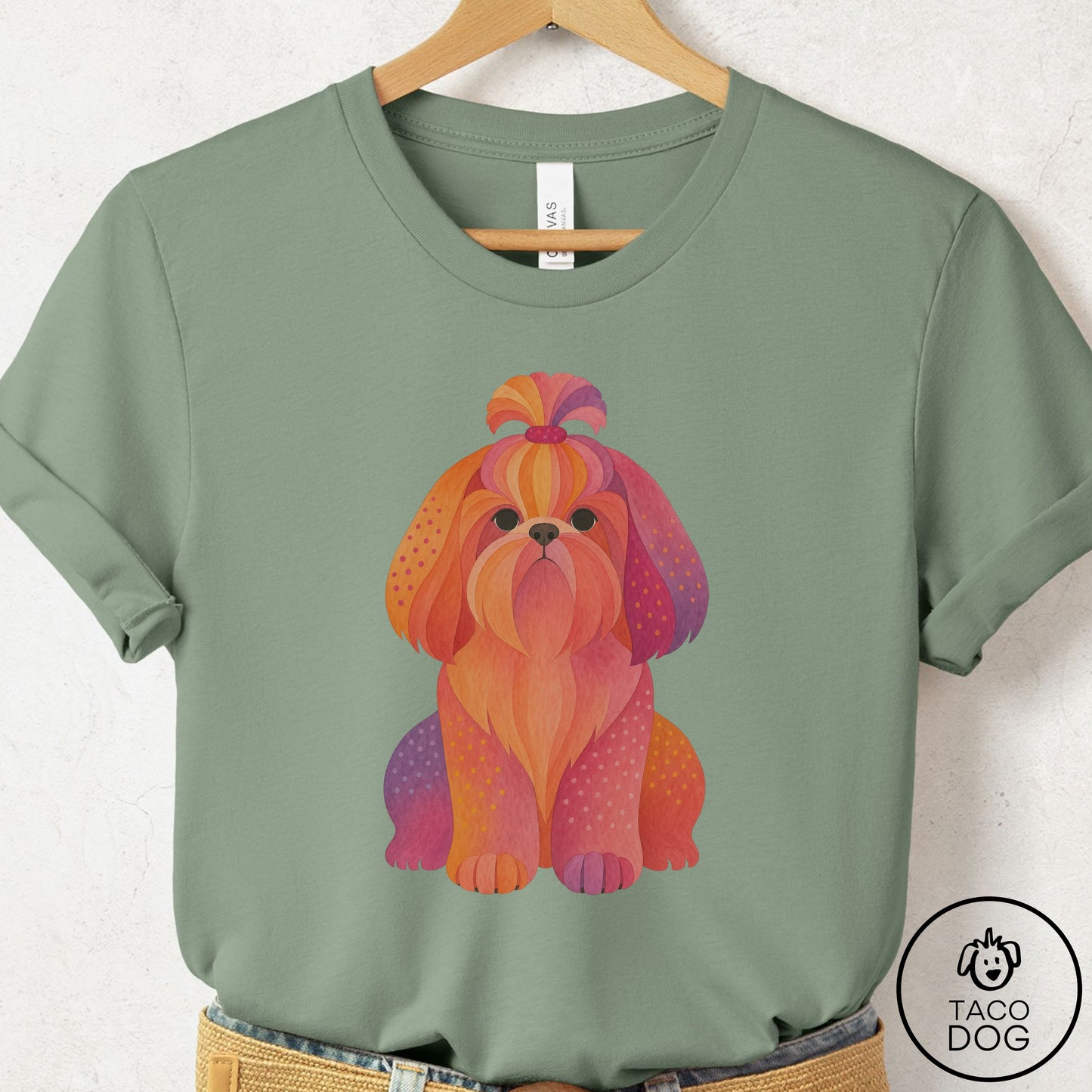 Shih Tzu Gouache T-Shirt Sage Taco-Dog