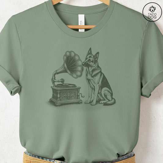 German Shepherd Gramophone T-Shirt