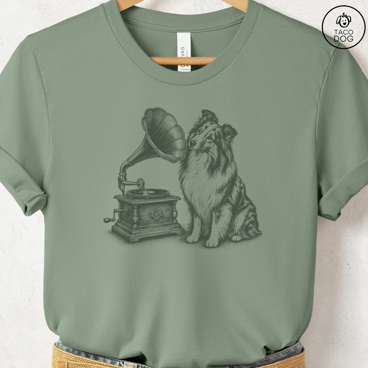 Shetland Sheepdog Gramophone T-Shirt