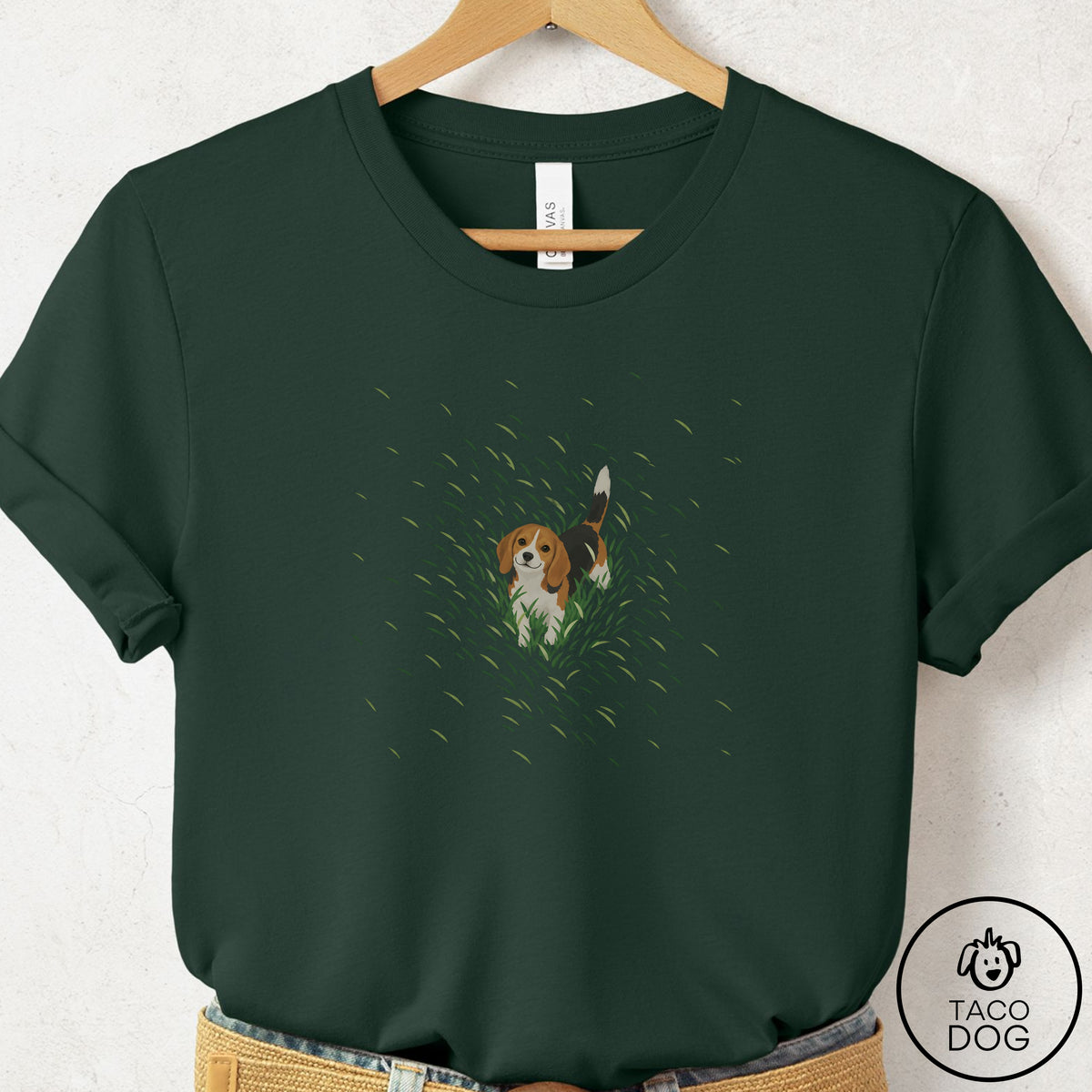 Beagle Green Grass T-Shirt Forest Taco-Dog