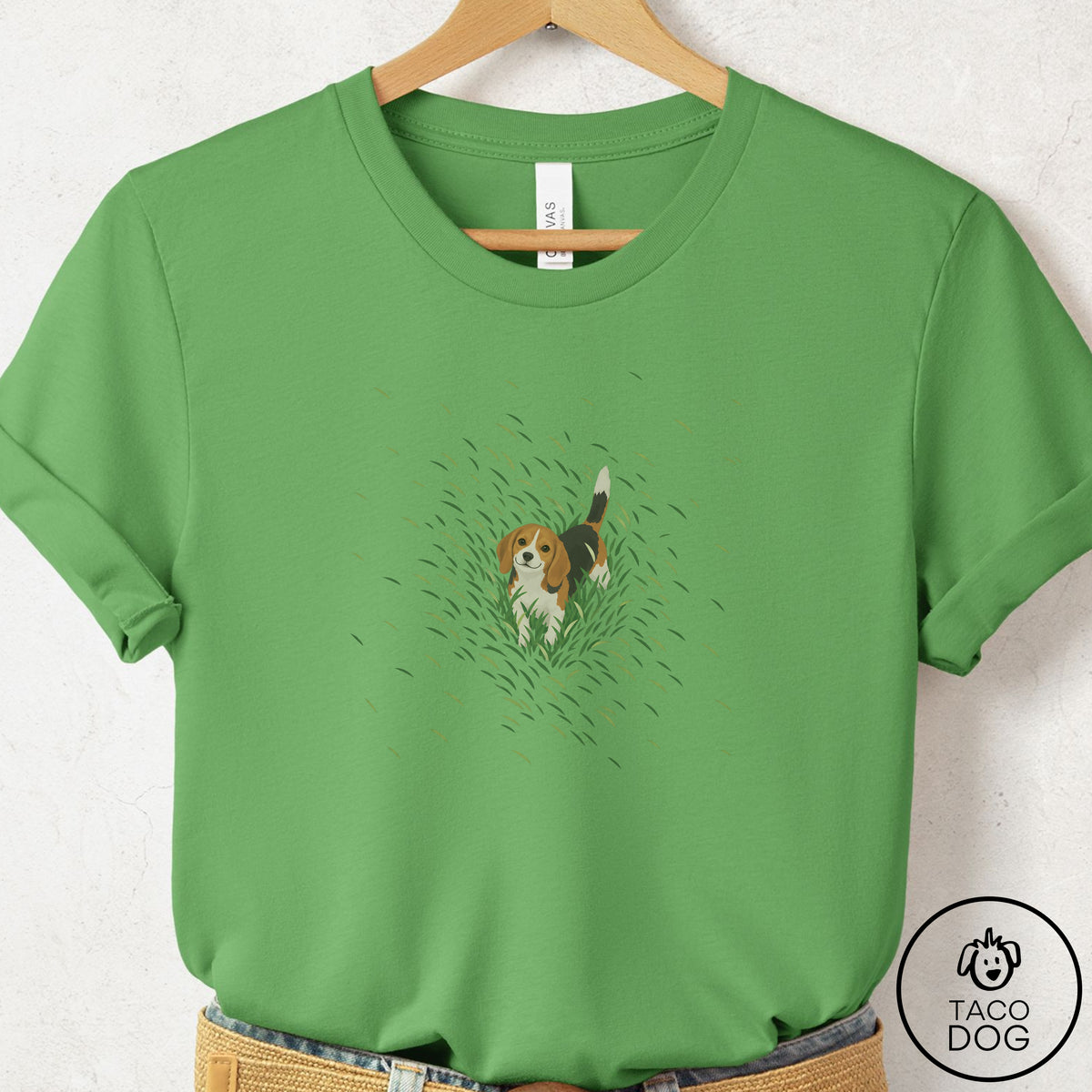 Beagle Green Grass T-Shirt Leaf Taco-Dog