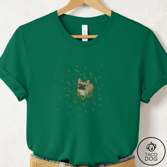 French Bulldog Frenchie Green Grass T-Shirt Evergreen Taco-Dog