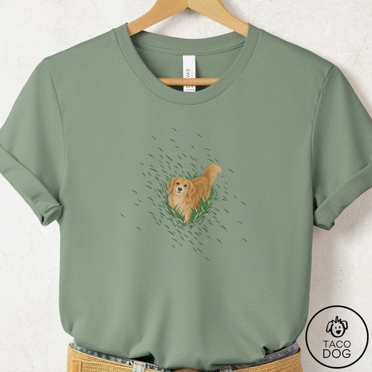 Golden Retriever Green Grass T-Shirt Sage Taco-Dog