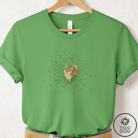 Shiba Inu Green Grass T-Shirt Leaf Taco-Dog