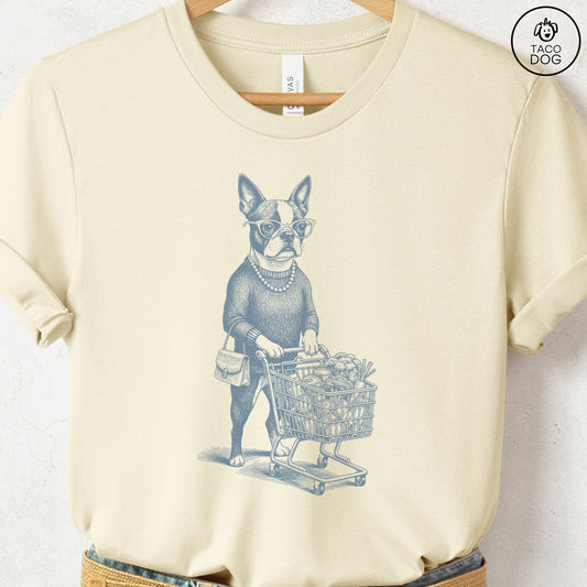 Boston Terrier Grocery T-Shirt Natural S Taco-Dog