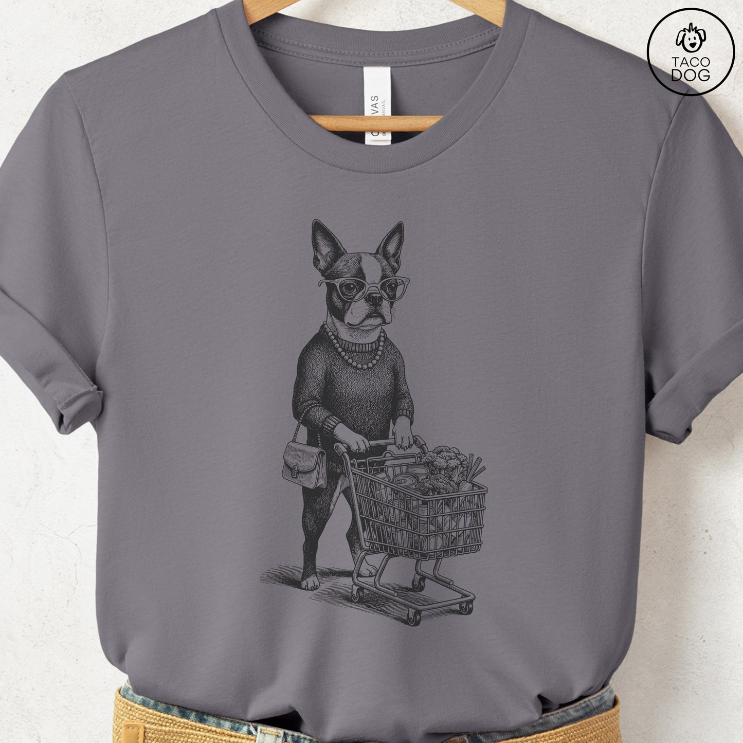 Boston Terrier Grocery T-Shirt Storm S Taco-Dog