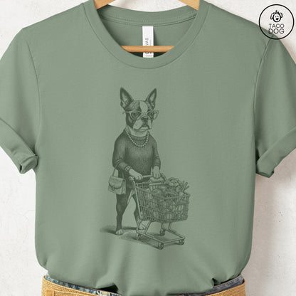 Boston Terrier Grocery T-Shirt Sage S Taco-Dog