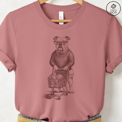 English Bulldog Grocery T-Shirt Heather Mauve S Taco-Dog