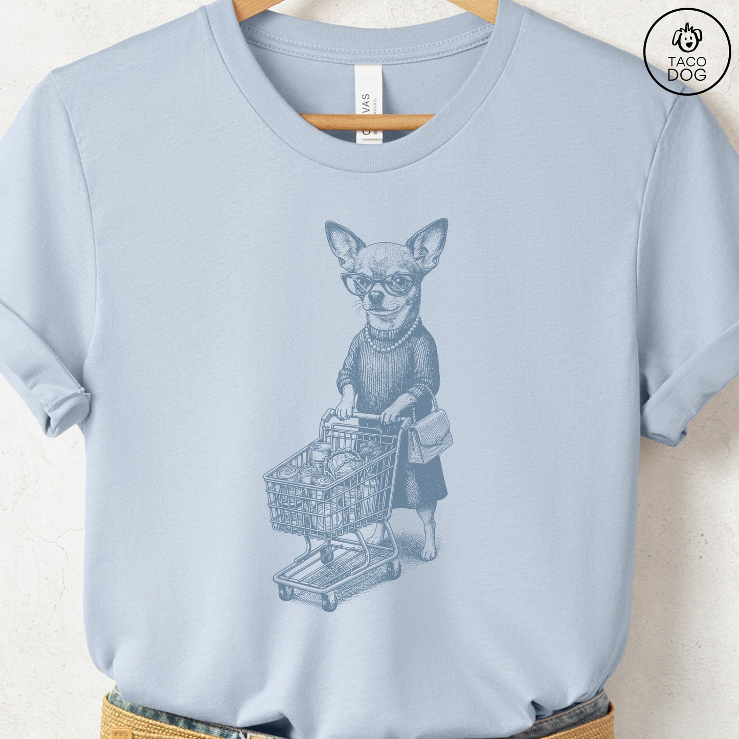 Chihuahua Grocery T-Shirt Light Blue S Taco-Dog