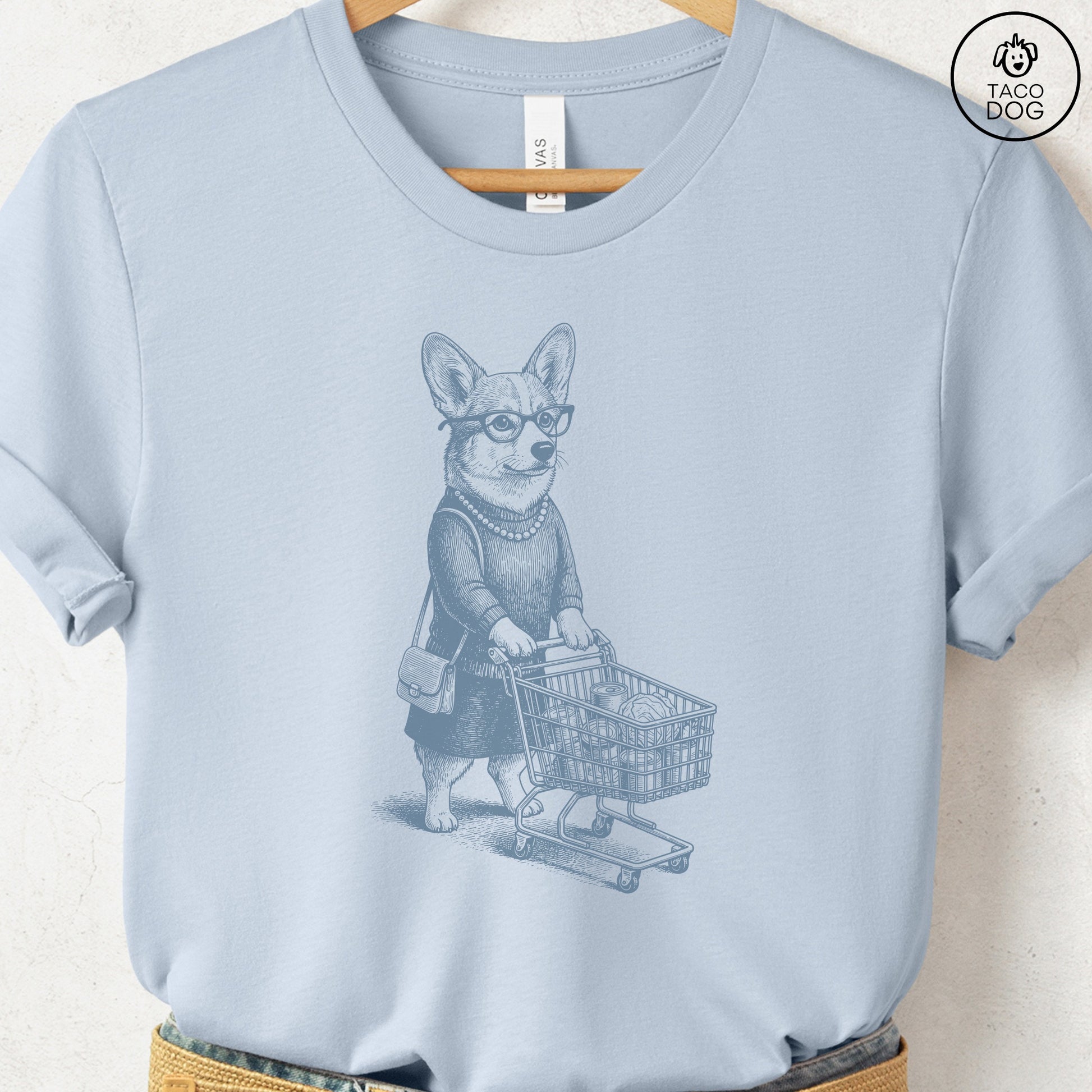 Corgi Grocery T-Shirt Light Blue S Taco-Dog
