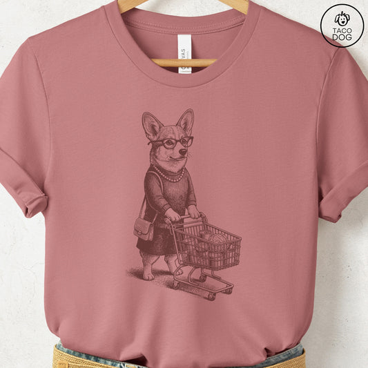 Corgi Grocery T-Shirt Heather Mauve S Taco-Dog