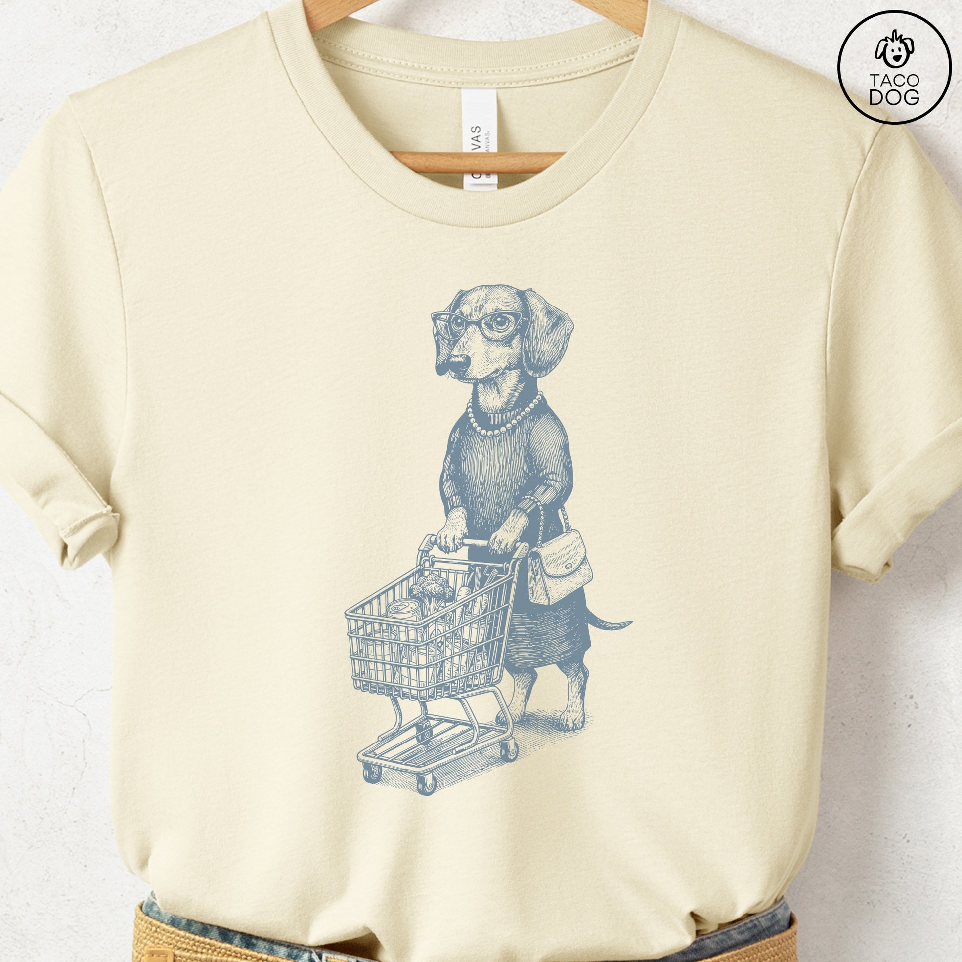 Dachshund Grocery T-Shirt Natural S Taco-Dog