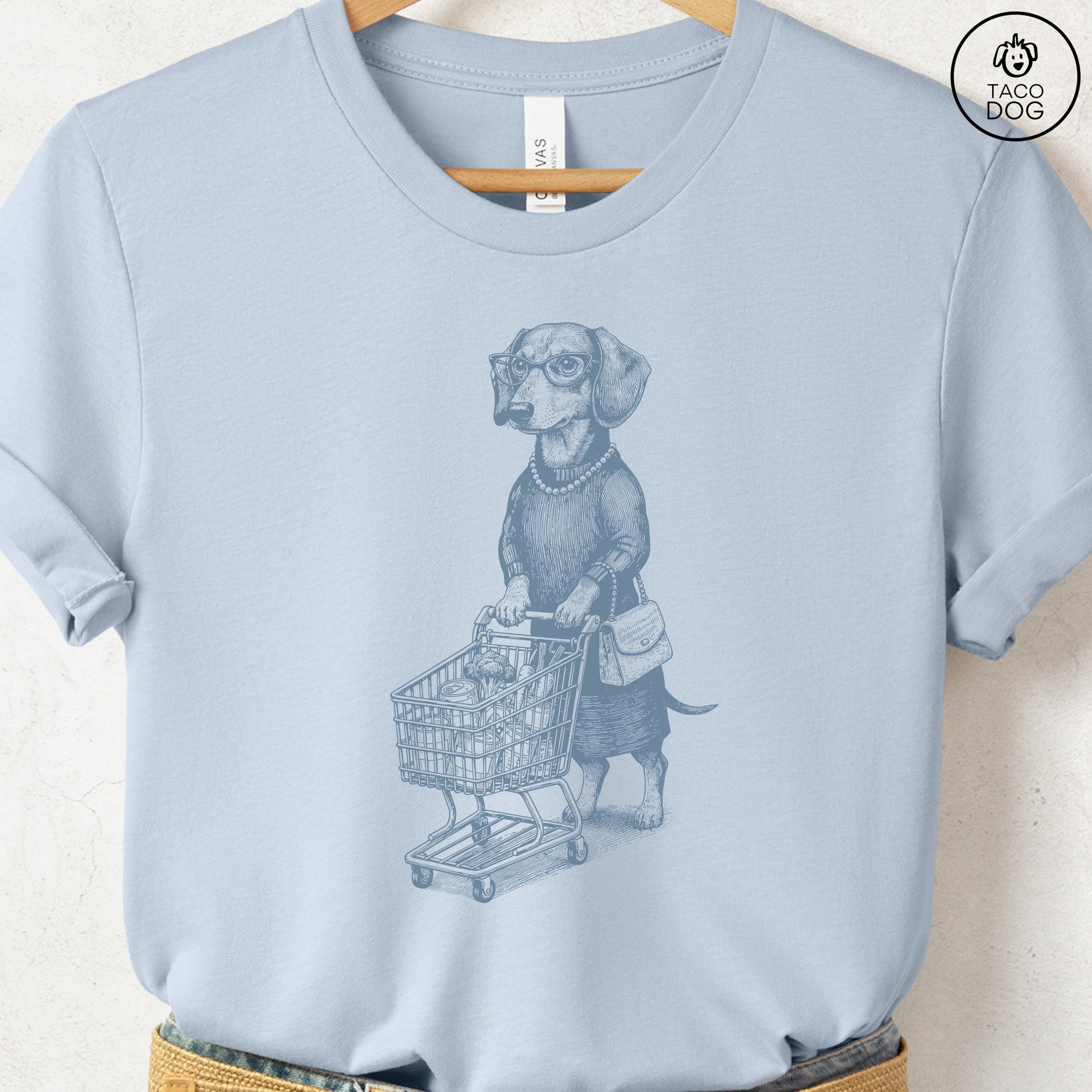 Dachshund Grocery T-Shirt Light Blue S Taco-Dog