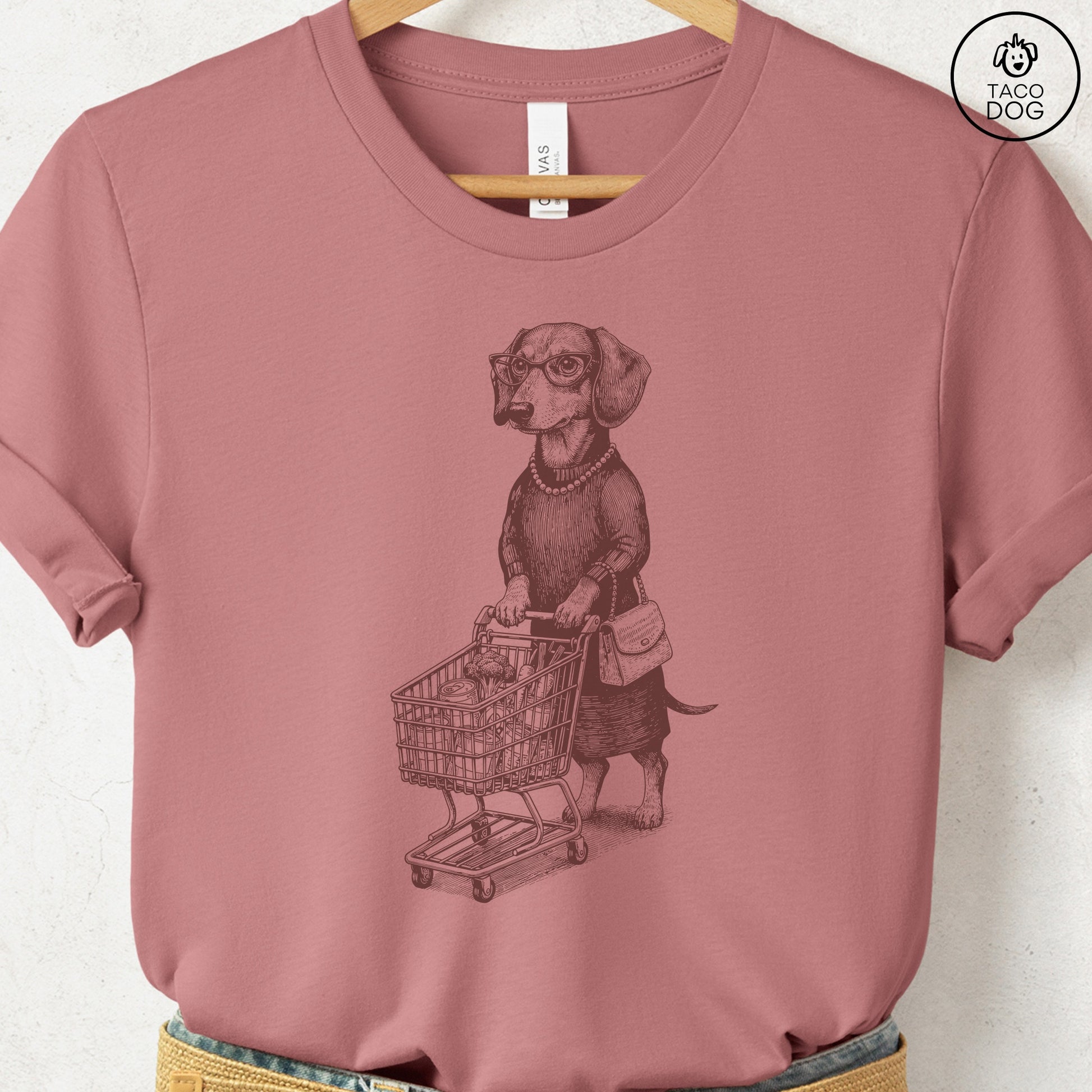 Dachshund Grocery T-Shirt Heather Mauve S Taco-Dog