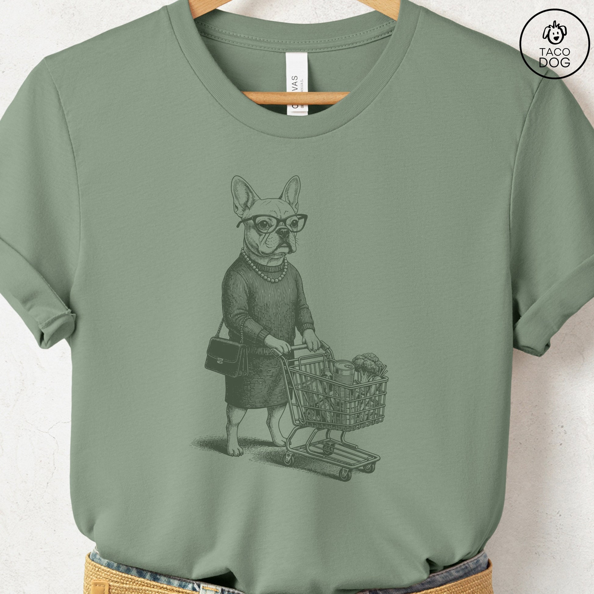 French Bulldog Frenchie Grocery T-Shirt Sage S Taco-Dog