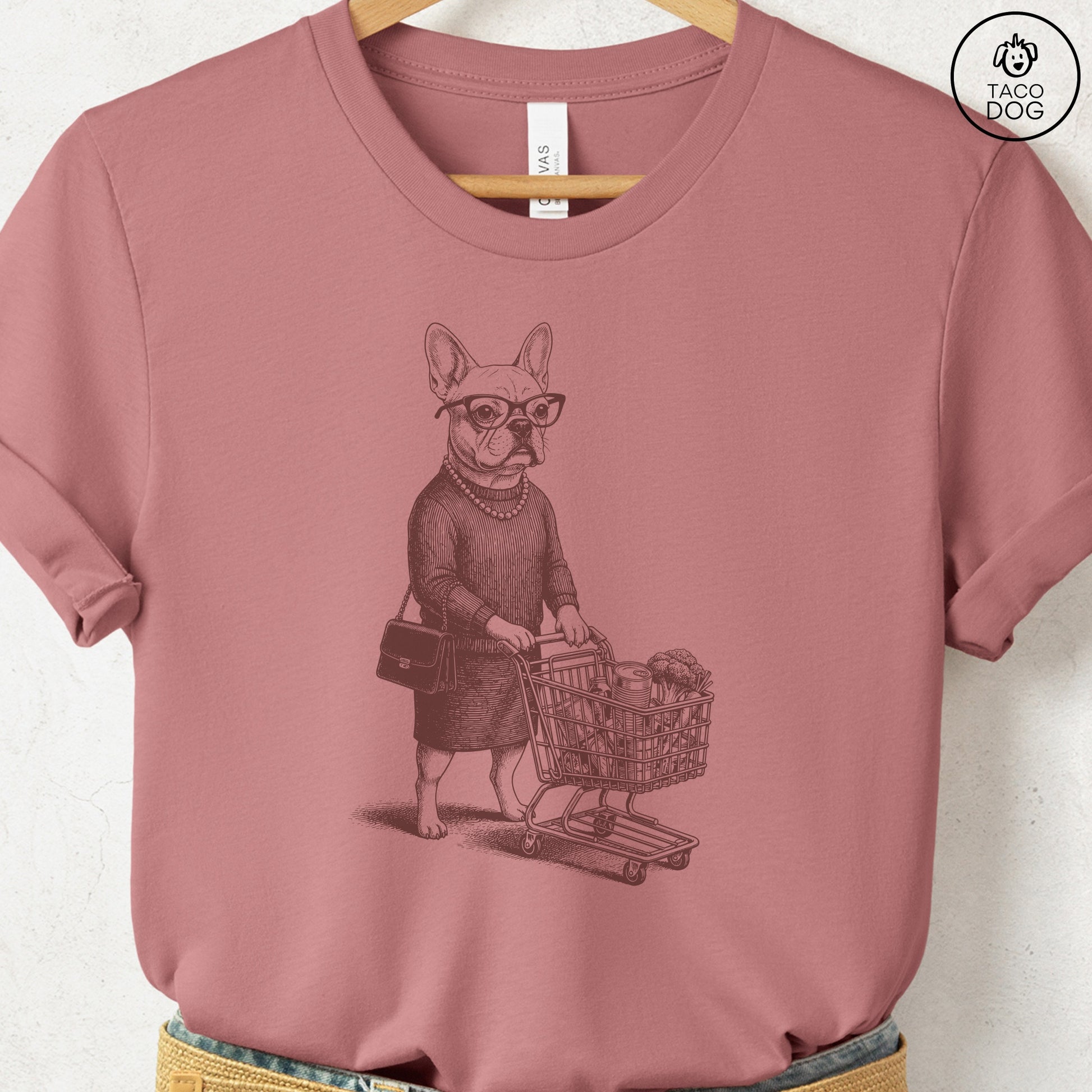French Bulldog Frenchie Grocery T-Shirt Heather Mauve S Taco-Dog