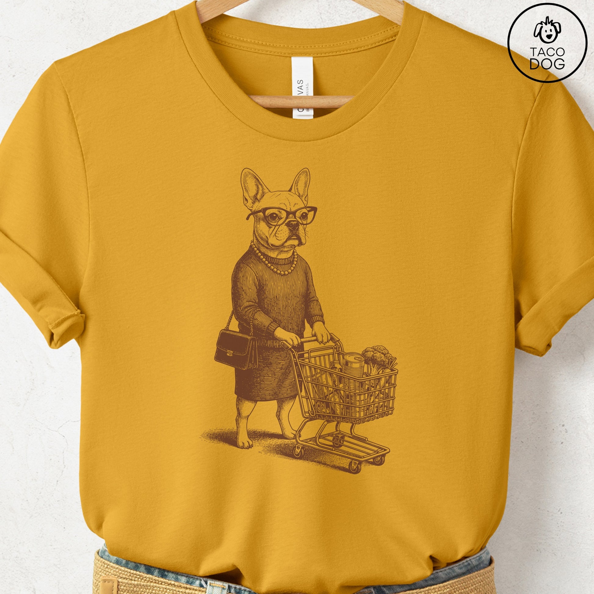 French Bulldog Frenchie Grocery T-Shirt Mustard S Taco-Dog