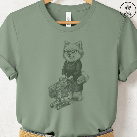 Pomeranian Grocery T-Shirt Sage S Taco-Dog
