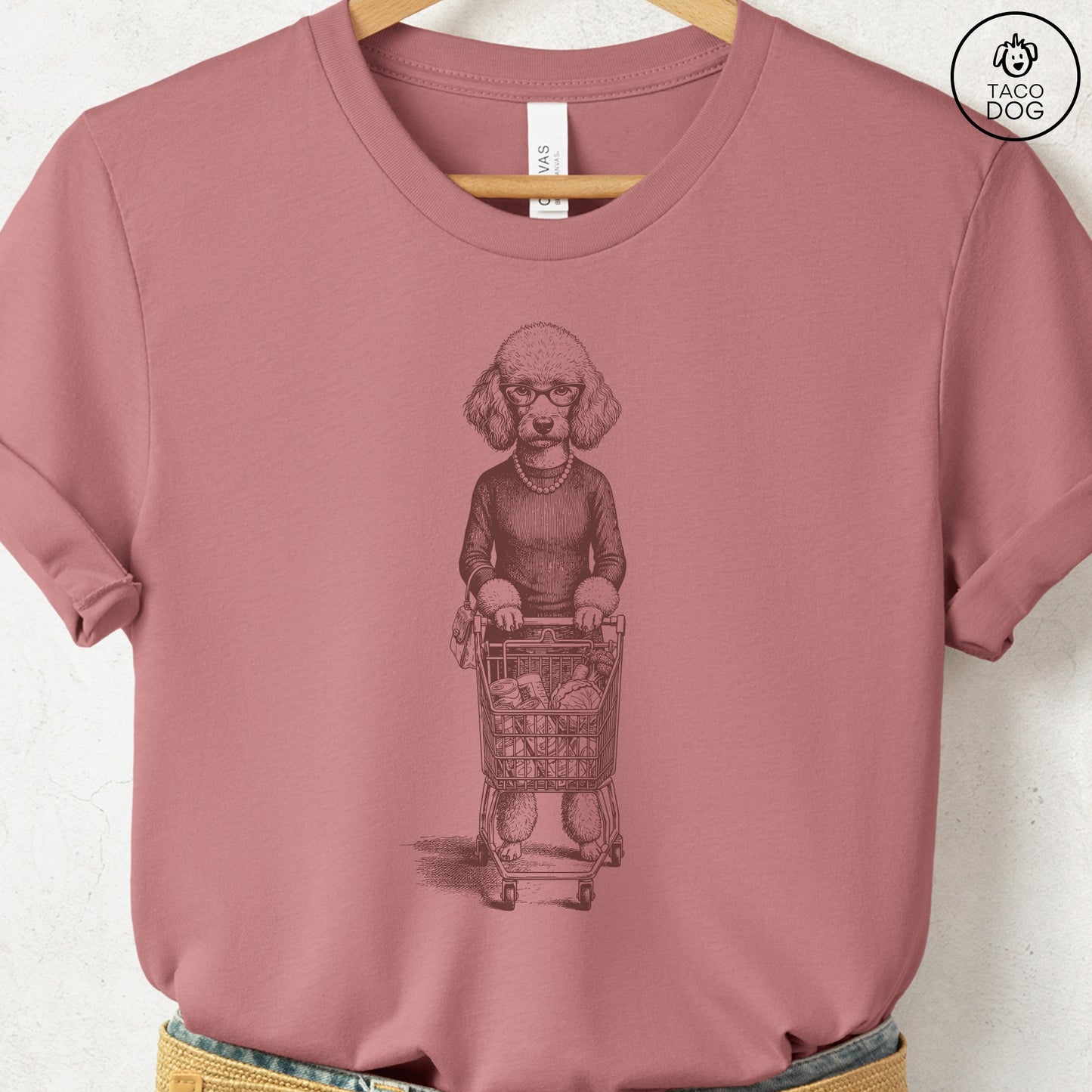 Poodle Grocery T-Shirt Heather Mauve S Taco-Dog