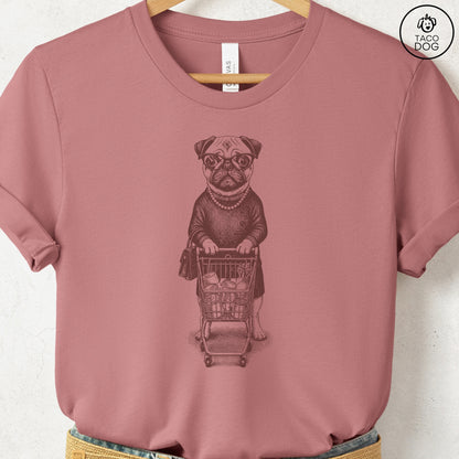 Pug Grocery T-Shirt Heather Mauve S Taco-Dog