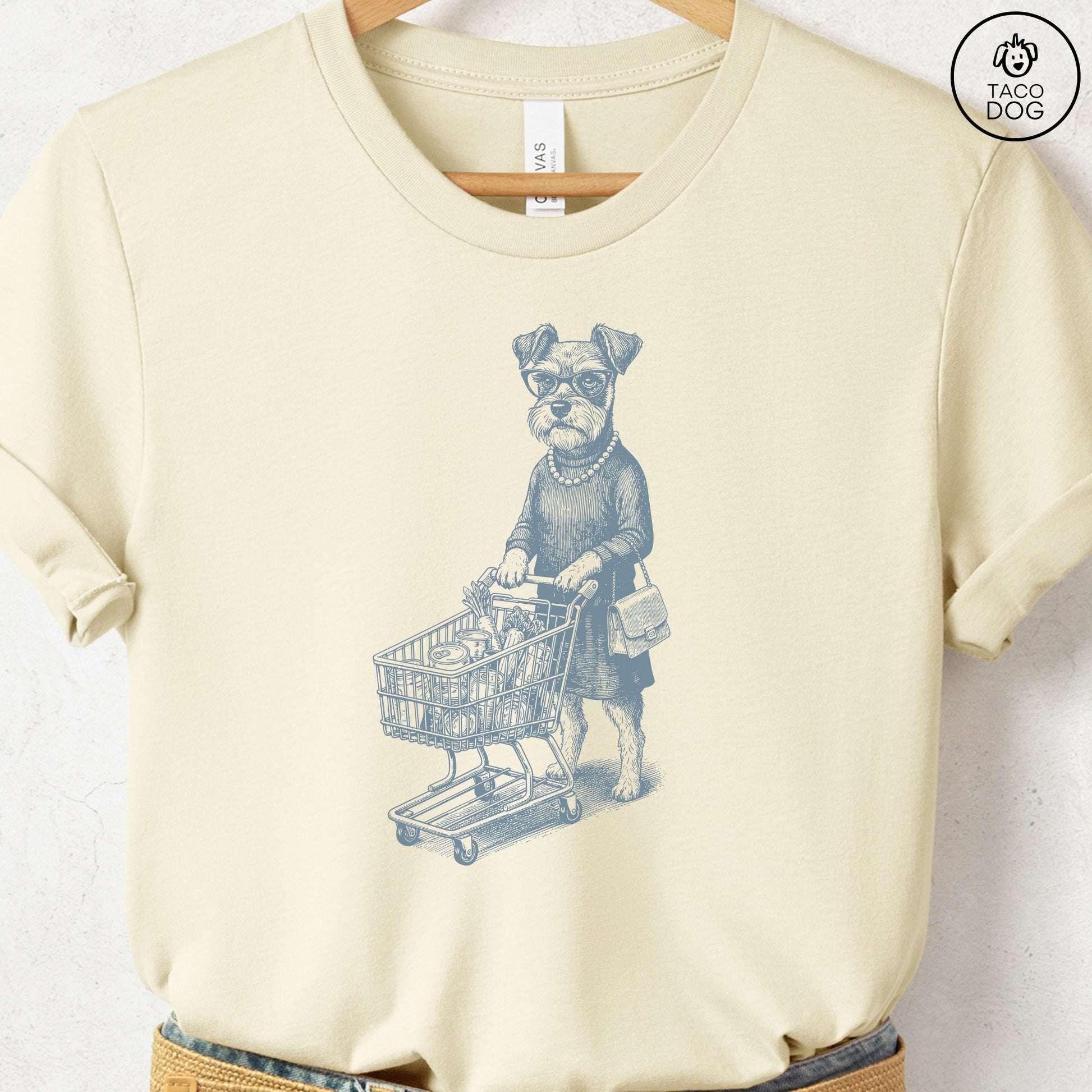 Schnauzer Grocery T-Shirt Natural S Taco-Dog