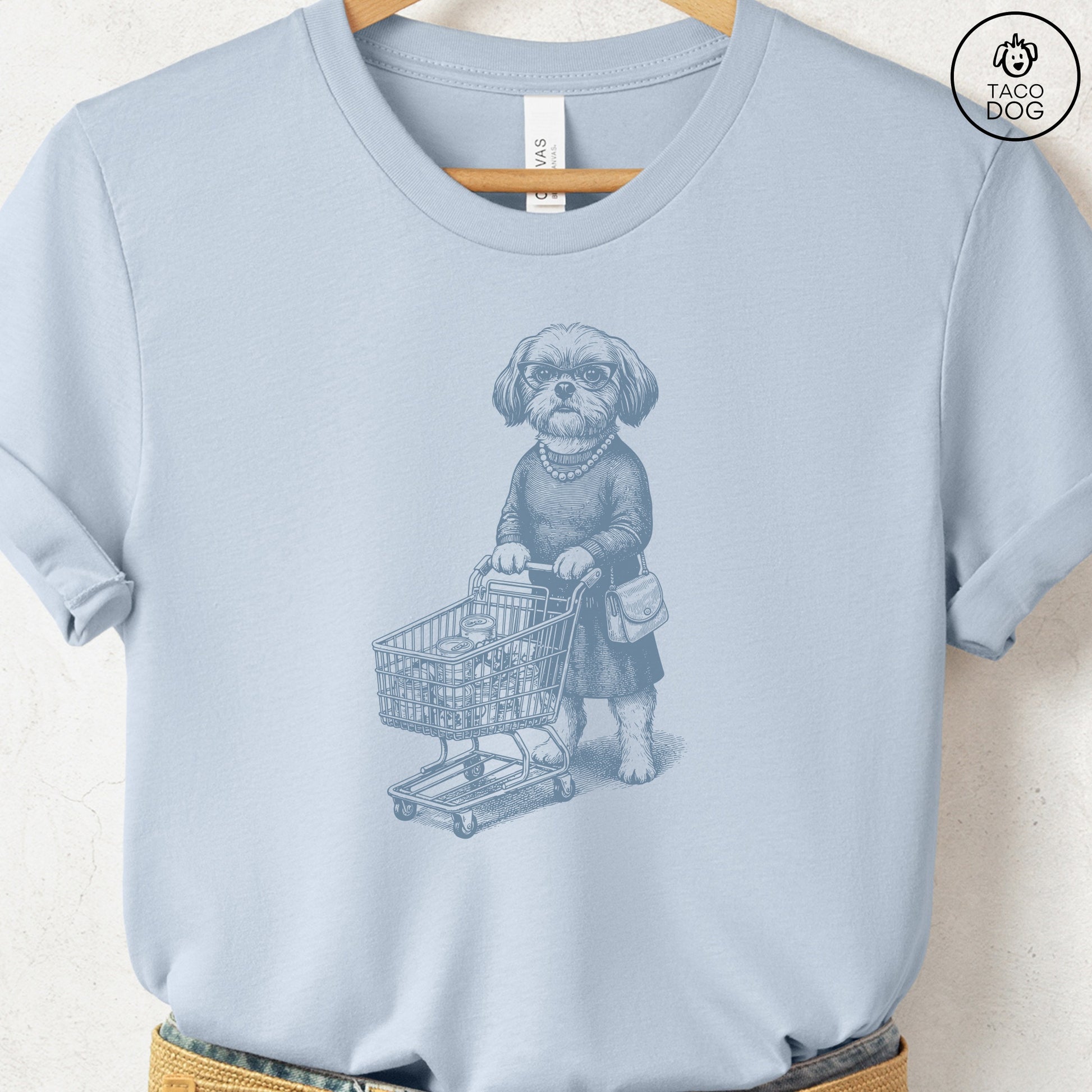 Shih Tzu Grocery T-Shirt Light Blue S Taco-Dog