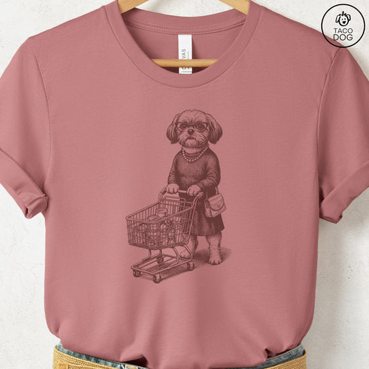 Shih Tzu Grocery T-Shirt Heather Mauve S Taco-Dog