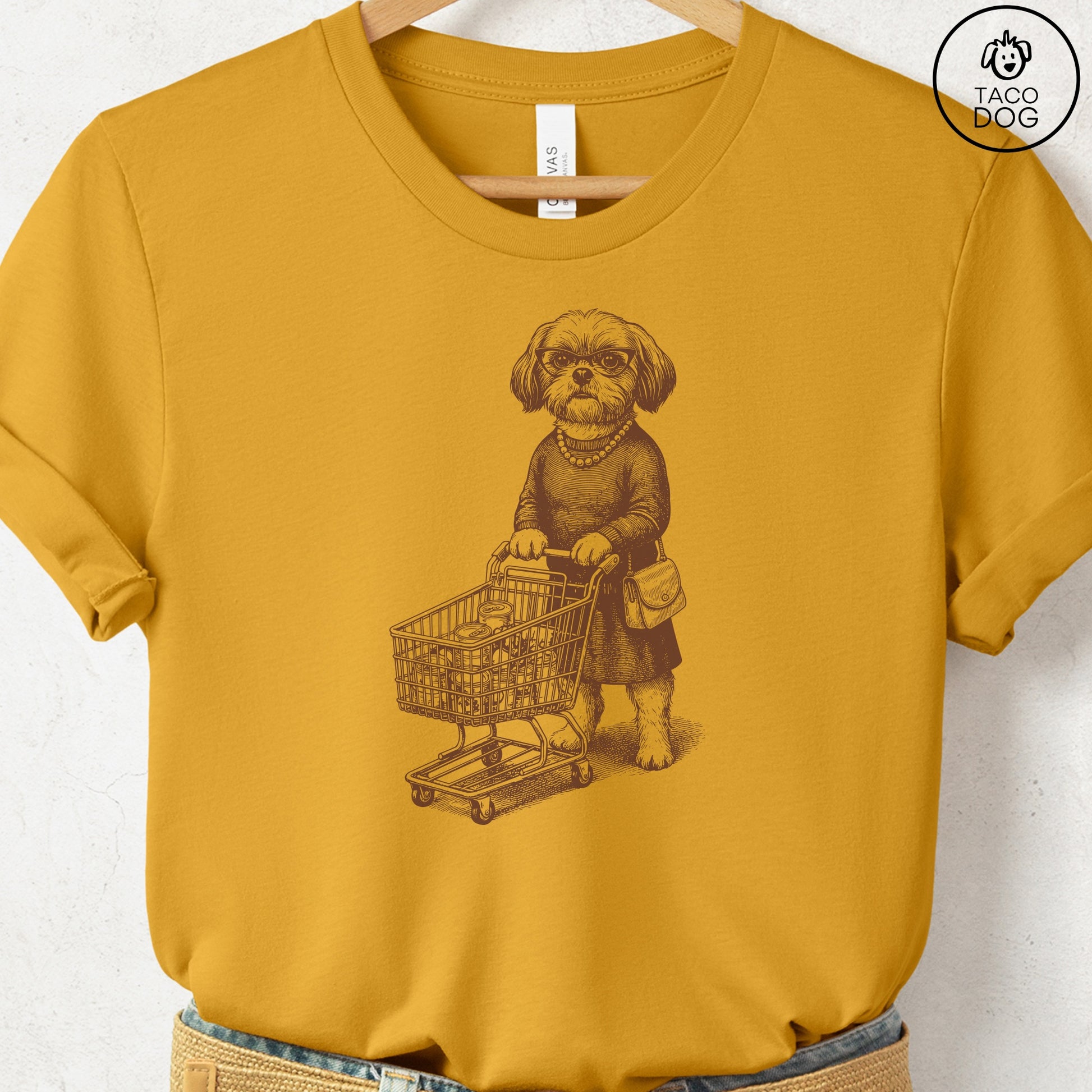 Shih Tzu Grocery T-Shirt Mustard S Taco-Dog