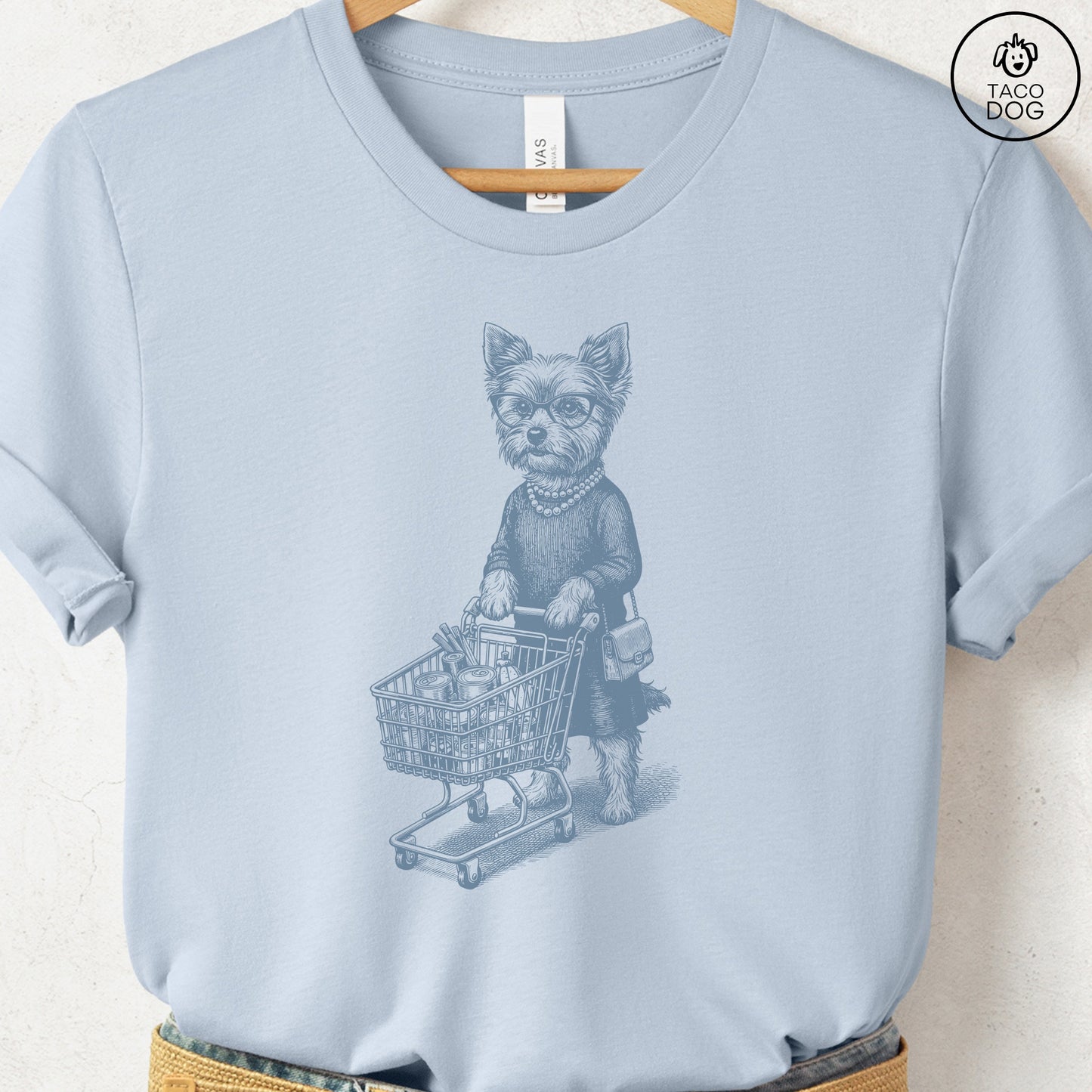 Yorkshire Terrier Yorkie Grocery T-Shirt Light Blue S Taco-Dog