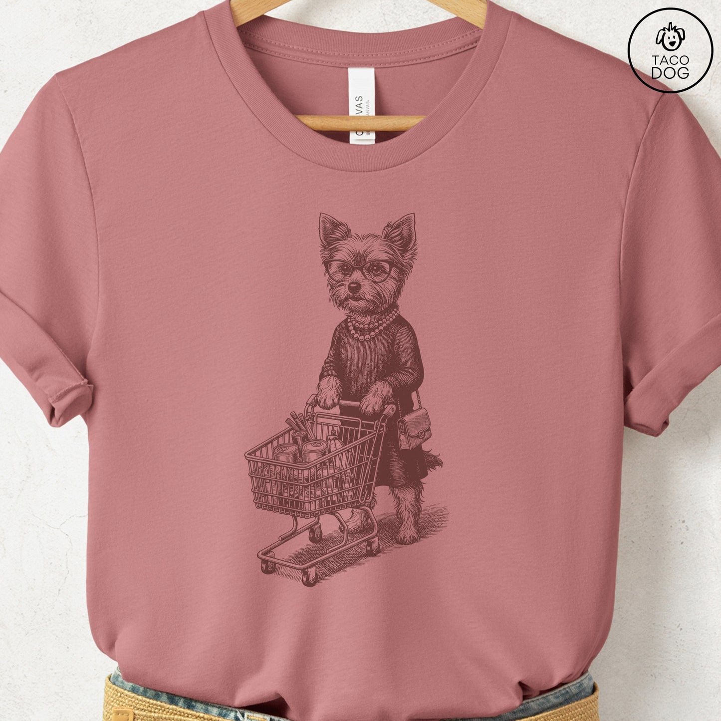 Yorkshire Terrier Yorkie Grocery T-Shirt Heather Mauve S Taco-Dog