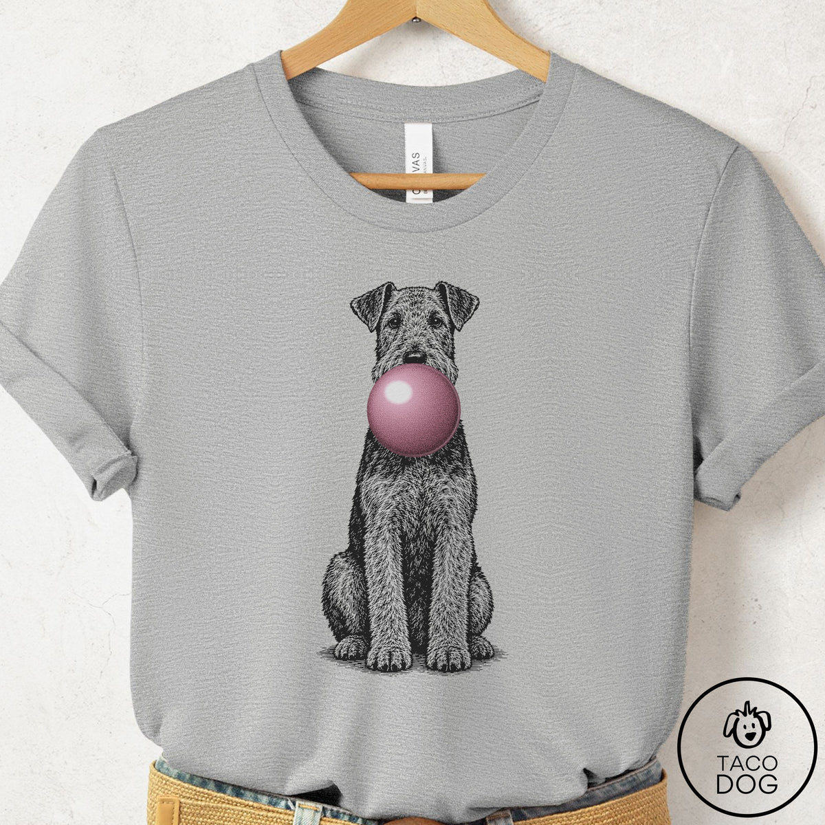 Airedale Gum Bubblegum T-Shirt Athletic Heather Taco-Dog
