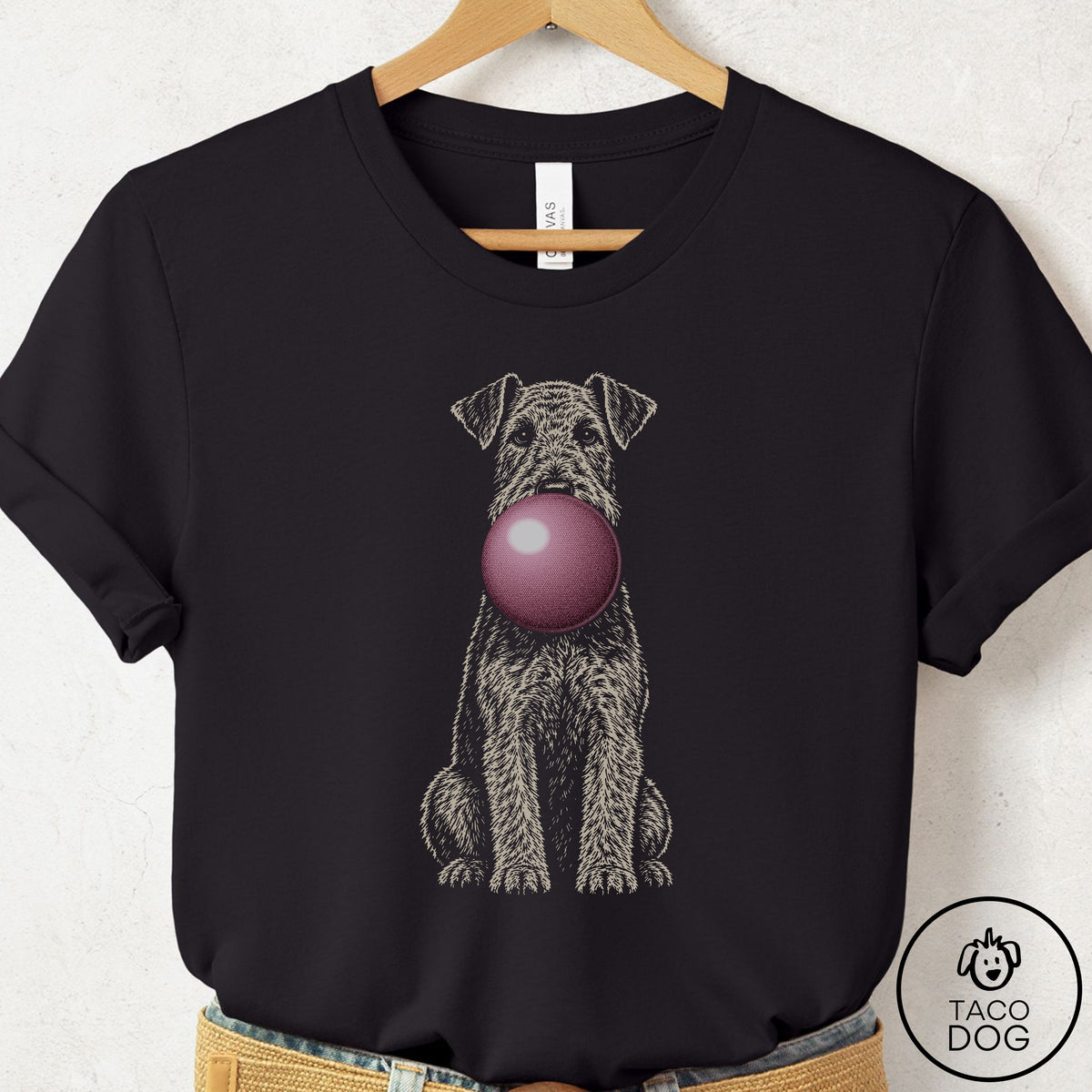 Airedale Gum Bubblegum T-Shirt Black Taco-Dog