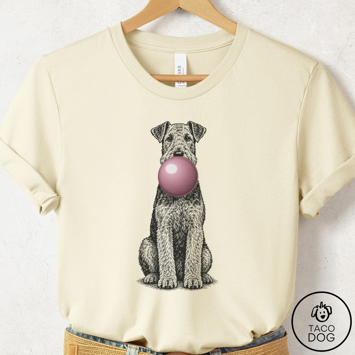 Airedale Gum Bubblegum T-Shirt Natural Taco-Dog