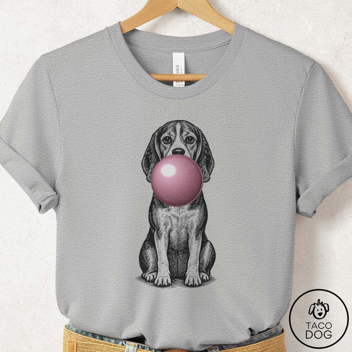 Beagle Gum Bubblegum T-Shirt Athletic Heather Taco-Dog