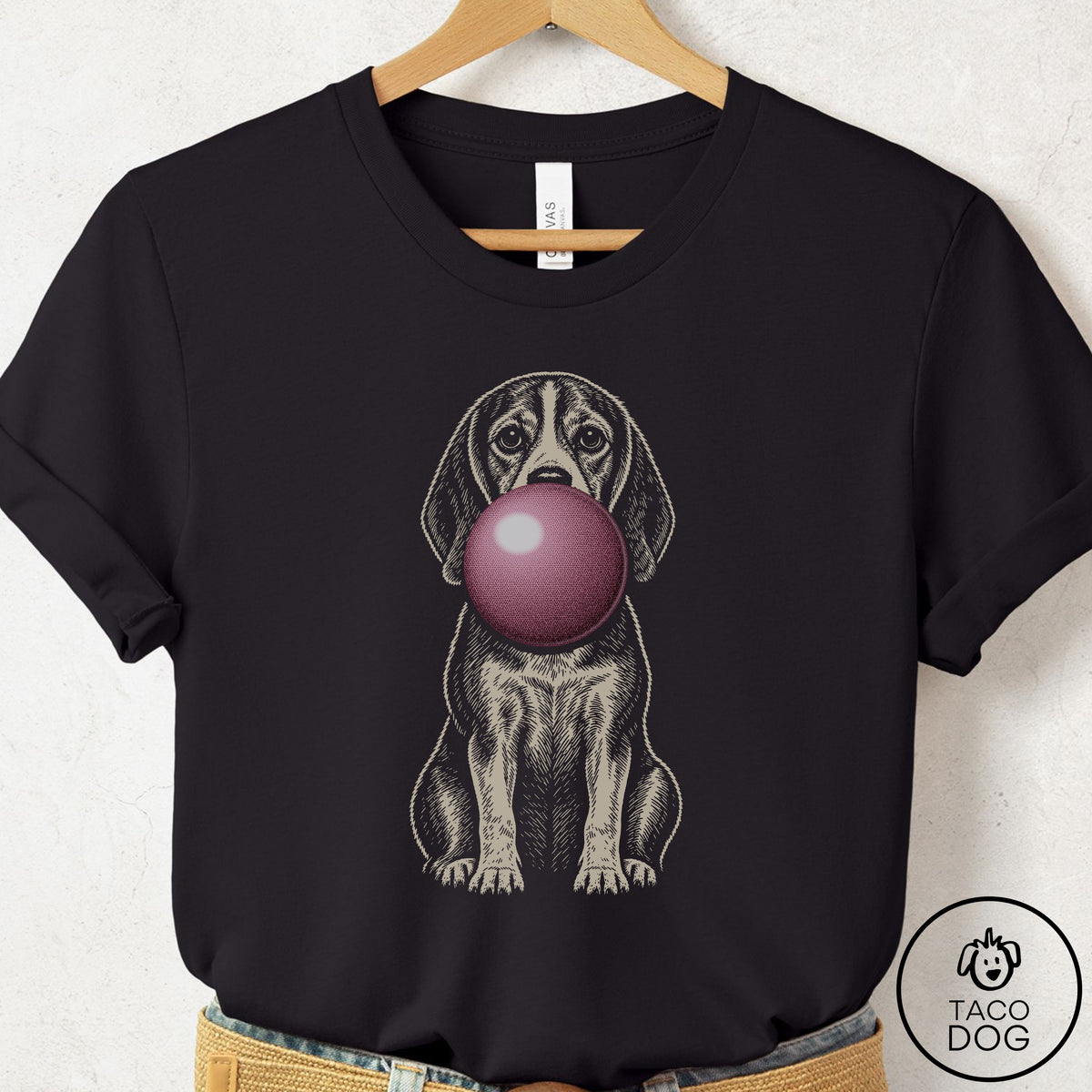 Beagle Gum Bubblegum T-Shirt Black Taco-Dog