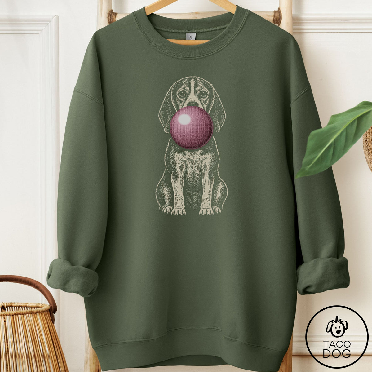 Beagle Gum Bubblegum Sweatshirt Military Green Taco-Dog