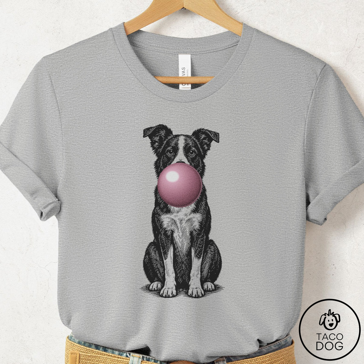 Border Collie Gum Bubblegum T-Shirt Athletic Heather Taco-Dog