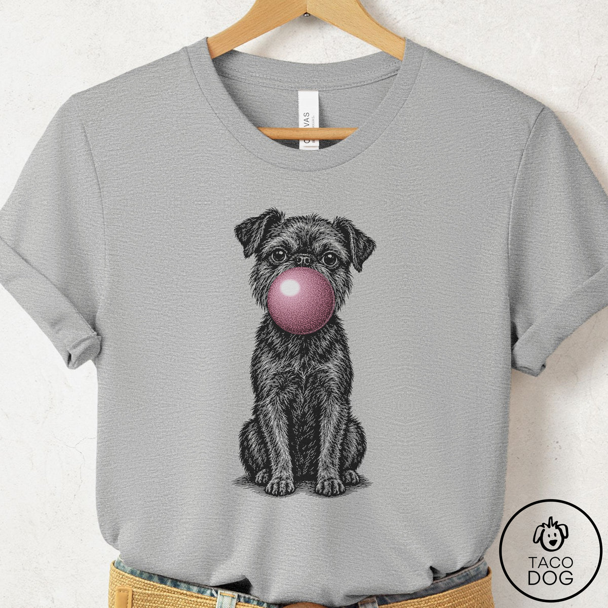 Brussels Griffon Gum Bubblegum T-Shirt Athletic Heather Taco-Dog