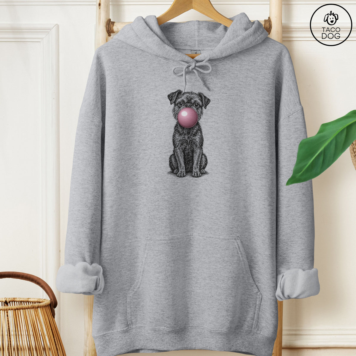 Brussels Griffon Gum Bubblegum Hoodie Graphite Heather Taco-Dog