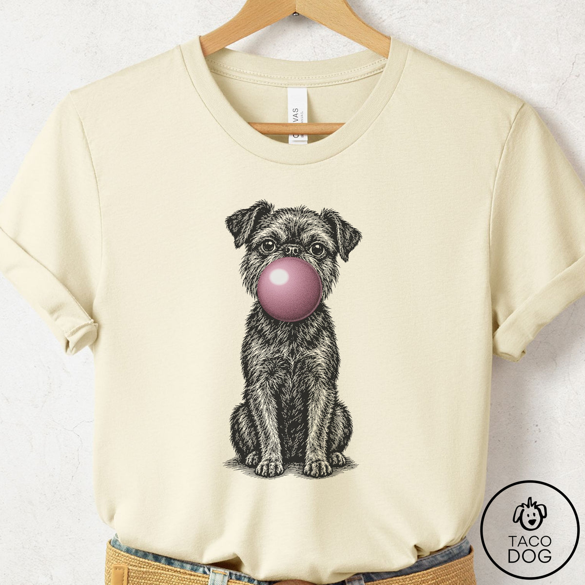Brussels Griffon Gum Bubblegum T-Shirt Natural Taco-Dog